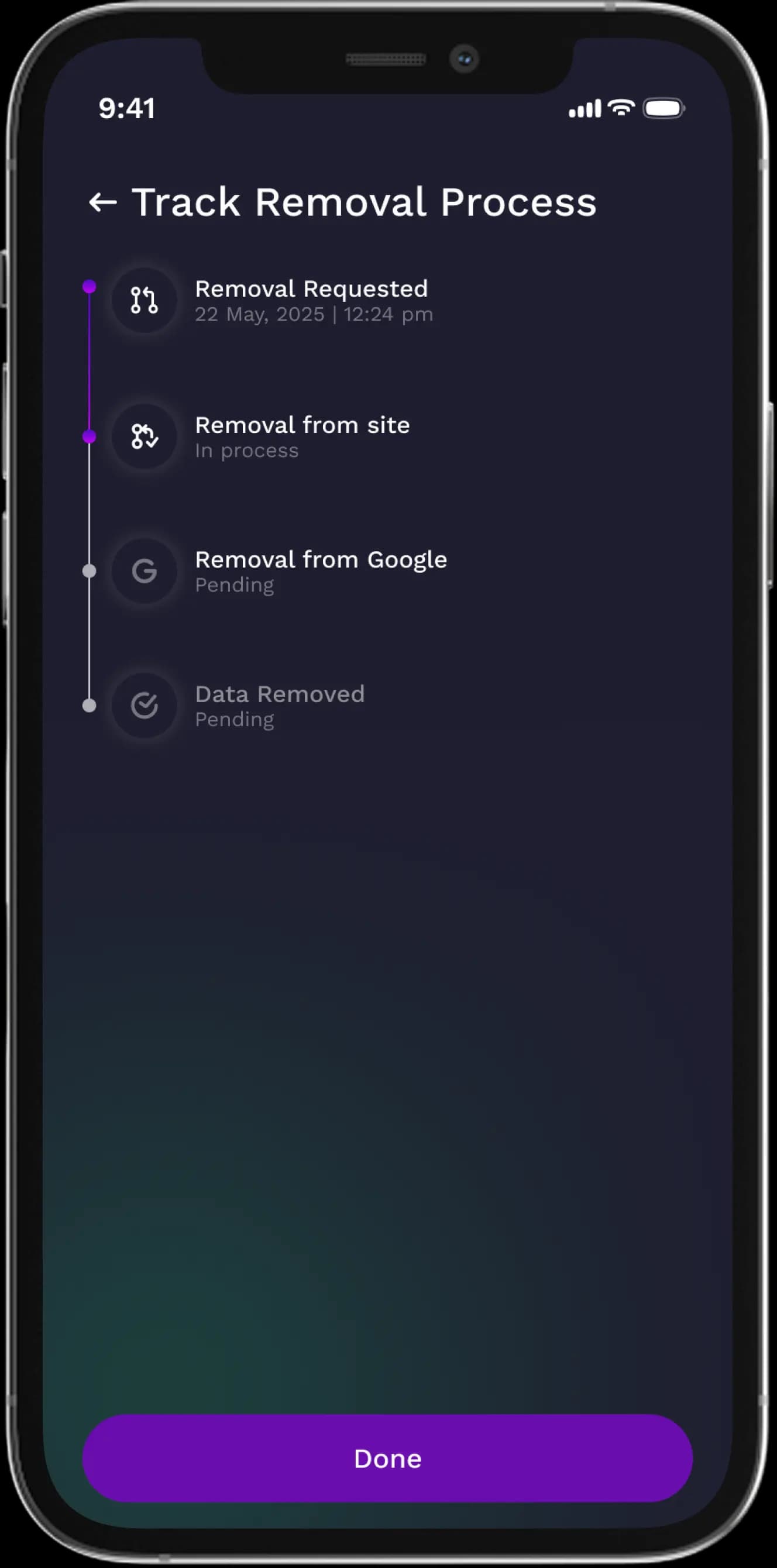 Monitor personal data and receive ongoing removal status updates